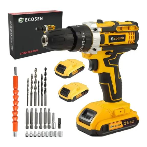 Parafusadeira Furadeira Sem Fio 21V — 2 Baterias + Kit de Acessórios