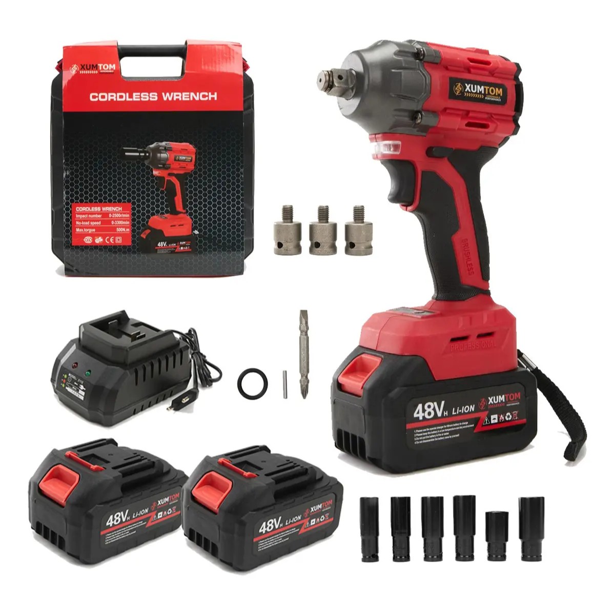 Chave de Impacto e Parafusadeira 48V Brushless — 2 Baterias + Maleta